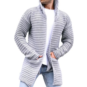 Cárdigan para hombre de color sólido, cuello alto, manga larga, suéter de punto, verde militar, tallas M, L, XL, XXL, ropa juvenil. - Product Image 5