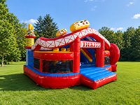 Aire de jeux gonflable pour enfants, thème cirque, toboggan, structure de jeu commerciale, 5x5x3.5M, matériau PVC, extérieur, JIALE JL-3004