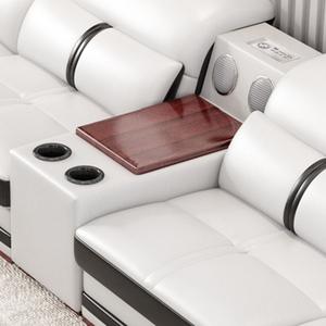 Ensemble de meubles en cuir blanc de design moderne en forme de U, canapé modulaire de luxe pour salon - Product Image 3