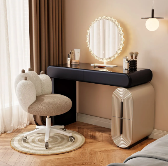 Modern Cream-colored Dressing Table Lighted Mirror for Small Apartments  Narrow Bedrooms Extendable Movable Storage All-in-One| Alibaba.com