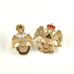 Kanatları aşağı kesim için çift kafa 3D cilalı altın mason masonik İskoçya ayin 33 <span class=keywords><strong>Pin</strong></span> serigraf baskılı rozeti - Product Image 3