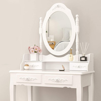 Ensemble coiffeuse moderne de style européen avec miroir et tabouret, 4 tiroirs, en bois robuste et durable, pour chambre, villa, appartement