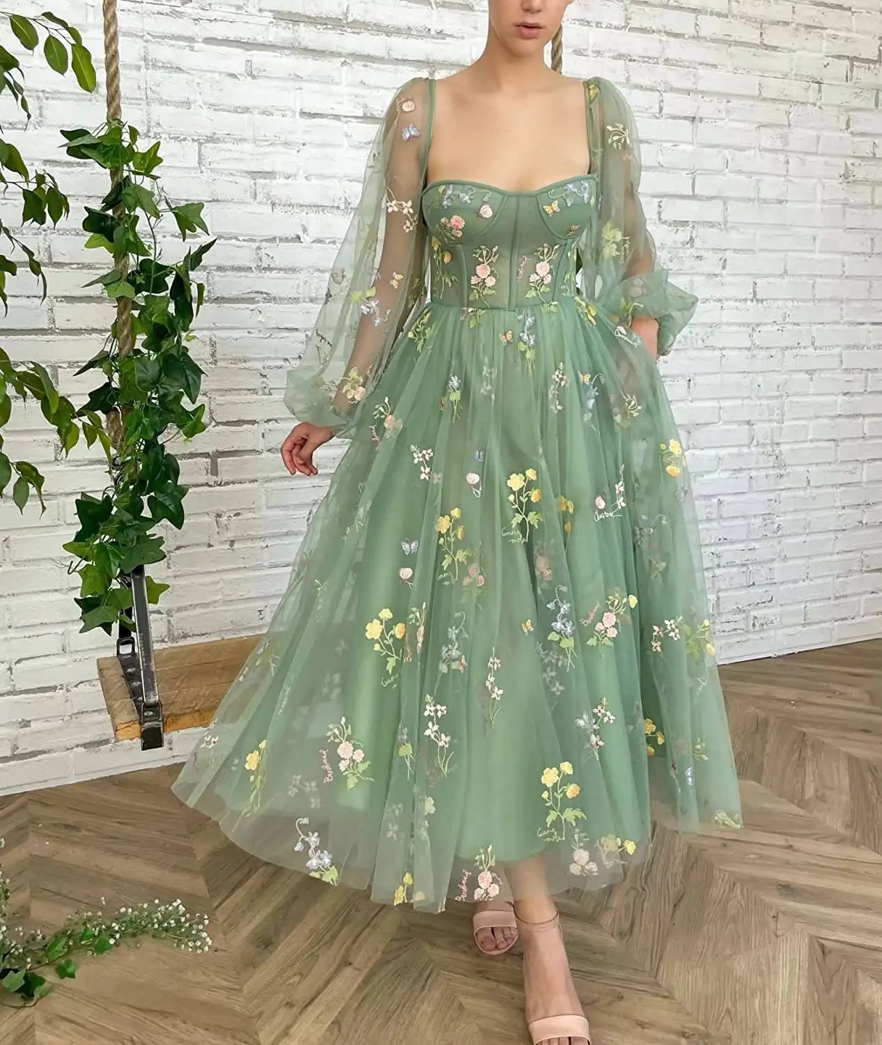 PDEP luxury High end Adult Birthday party luxury dress long sleeve floral Bridesmaid evening Dress for women 2023