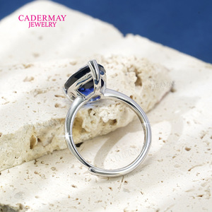 Cadermay 925 Sterling Silver Ring Pear Shape Sapphire Crystal Adjustable Unisex Engagement Jewelry - Product Image 4