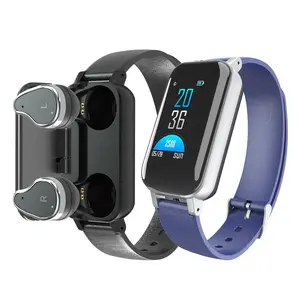 Montre connectée bluetooth TWS T89, 2 en 1, moniteur d'activité physique, fréquence cardiaque, 2 pièces