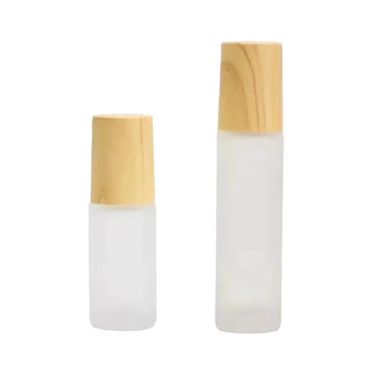 5ml 10ml Amber Frosted Essential Oil Glass Roller Bottles with Plastic Bamboo Lids