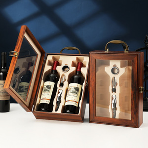 Vente en gros de luxe Huanghuali 2 bouteilles vitrine de <span class=keywords><strong>vin</strong></span> rouge de qualité supérieure boîte-cadeau <span class=keywords><strong>vide</strong></span> <span class=keywords><strong>caisse</strong></span> d'emballage en <span class=keywords><strong>bois</strong></span> disponible en stock - Product Image 3