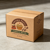 Boîte en carton ondulé brun imprimée offset style rustique pour pâtes italiennes format familial, emballage alimentaire recyclé pour expédition