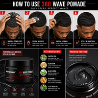 Cire coiffante OEM sous marque privée 360 Styles Wave Pomade Extra Hold Firm Cera Para El Cabello pour hommes MOQ