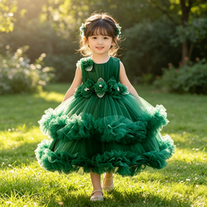 emerald green wedding dresses Baby first birthday party little flying sleeve purple tail girl prince –  Liyadress main image 0