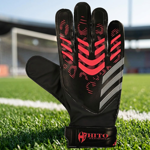Custom Design Black and Red Latex Emboss Full Finger Soccer Goalkeeper <b>Glove</b> with 4mm German Latex Flat Palm - Product Image 4