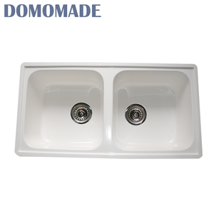 Mate al por mayor Blanco/blanco brillante fomentar Tamaño del apartamento plato doble fregadero de la cocina de granito - Product Image 2