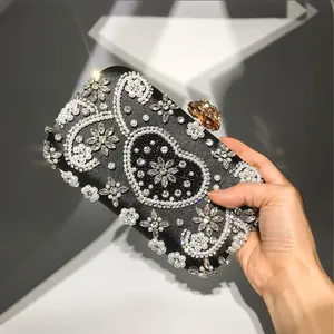 Luxury black hand make beaded bag silk bag ladies bridal clutches shoulder bag women frame evening purses clutch handbag