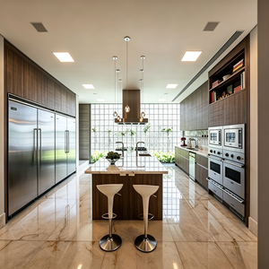 Meubles de cuisine modernes sur mesure BALOM, étagères flottantes en chêne noueux, plan de travail en pierre gris foncé, style naturel et organique - Product Image 3