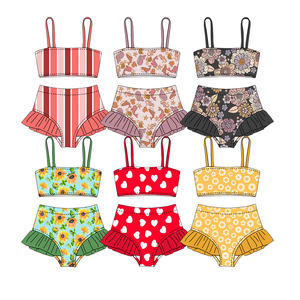 Nuevo Conjunto de <span class=keywords><strong>Bikini</strong></span> de Dos Piezas sin Mangas con Estampado Personalizado para Niñas, Traje de Baño con Volantes, Ropa de Playa para Niñas - Product Image 1