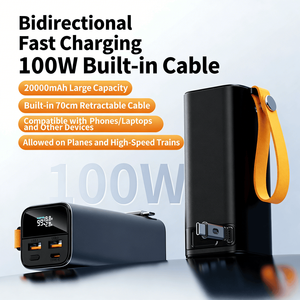 Cargador Rápido de 100W y 20000mAh de Gran Capacidad con Cable Retráctil de 70cm, Compatible con Teléfonos y Laptops, Apto para Aviones - Product Image 1