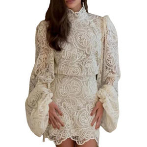 RNSHANGER Nuevo Vestido de Manga Larga para Mujer, Minifalda de Encaje Calado a la Moda, Elegante Vestido de Noche para Fiesta de Otoño - Product Image 1