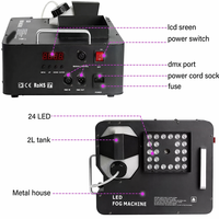 Machine à fumée à effet colonne d'air avec éclairage RVB, télécommande et DMX 512, 1500 W