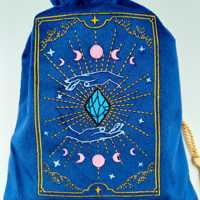 Pochette à bijoux en velours avec motif brodé personnalisé, doublure en satin, cordon de serrage, sac à dés en velours, sac à cartes de tarot