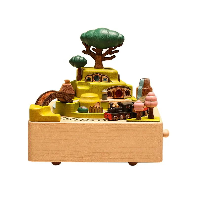 नाजुक लक्जरी भव्य कार्टून लकड़ी के संगीत बॉक्स 'बच्चों के लिए जन्मदिन का उपहार घर के गहने हिंडोला संगीत बॉक्स