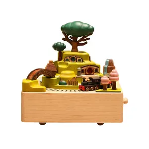 精致奢华华丽卡通木质音乐盒儿童生日礼物家居摆件旋转木马音乐盒