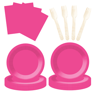 DAMAI – Vaisselle jetable unie rose vif pour fêtes, comprenant assiettes de 7 et 9 pouces, gobelets en papier et serviettes - Product Image 4