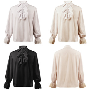 <b>Men's</b> Satin <b>Ruffled</b> <b>Shirt</b> White Black Beige Long Sleeve Gothic Medieval Costume Cosplay Stage Performance Top - Product Image 1