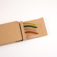 Pailles réutilisables en verre borosilicate pour boisson, accessoires de bar écologiques avec emballage carton et brosse