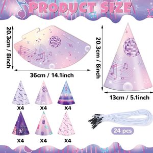 Chapeaux coniques personnalisés pour fête à thème, violet et rose, fournitures pour fête d'<span class=keywords><strong>anniversaire</strong></span> sur le thème de la musique, fabricant - Product Image 6