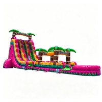 Toboggan aquatique gonflable commercial à double piste avec piscine, motif palmier tropical, pour location événementielle
