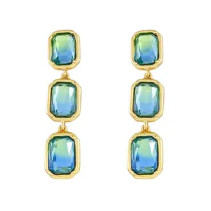 Personality Trendy Gilt Glass Pendant Earrings Rectangular Crystal earrings Girl color can be customized