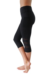 Wholesale <strong>Black</strong> High Waist <strong>Cropped</strong> <strong>Leggings</strong> Mesh Patchwork Gym Fitness Yoga Pant <strong>Legging</strong> With Pocket - Product Image 5