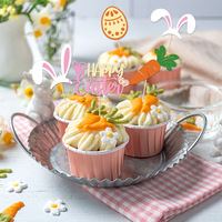 Carte de Cupcake Joyeuses Pâques avec Oreille de Lapin Carotte et Oeuf de Pâques Fournitures de Décoration de Gâteau