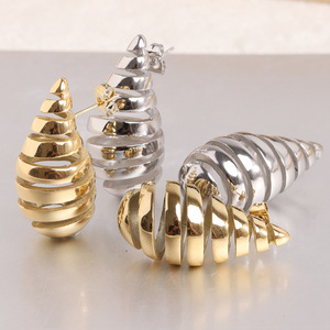 Fashion <b>Stud</b> Earrings 17MM Teardrop Hollow Geometric Stainless Steel Gold <b>Silver</b> Party Women's Jewelry - Product Image 1