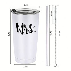 Couple Bride Tumbler Cup Gift <b>Set</b> for Mr and Mrs Stainless Steel Tumbler <b>Coffee</b> Cup <b>Mug</b> with Lid and Straw - Product Image 5