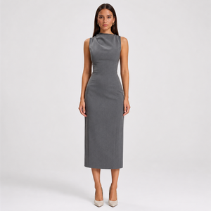 Robe sur mesure pour femme, vêtement personnalisé, robe de bureau moulante sans manches à taille haute, robes midi - Product Image 1