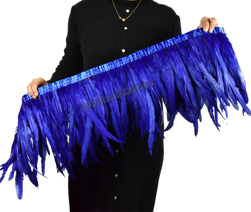 Gros produits en vrac de plumes de coq 40cm ruban de garniture et de franges pour la couture pour faire des franges de plumes de juju pour le carnaval
