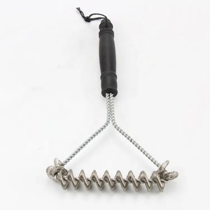 Three Sided Stainless Steel Grill <b>Brush</b> With Curly Bristle <b>Wire</b> Ring For BBQ Cleaning Durable Design Silver Color - Product Image 1
