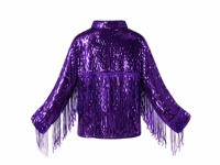 Blouson bomber pour femme, violet, en crochet, respirant, écologique, réversible, à franges, à sequins, à paillettes, brillant, style disco, pour l'automne