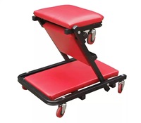 Kursi Bengkel Lipat 2-in-1 36 40 Inch, Merah, Dapat Digunakan Sebagai Meja Kerja, Dapat Disesuaikan, Empuk, Untuk Garasi dan Bengkel