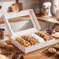 Boîtes de boulangerie blanches avec logo personnalisé, grand fenêtre transparente, emballage en papier pour biscuits et fraises au chocolat