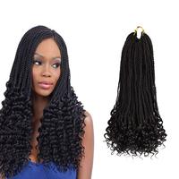 Extensions de cheveux synthétiques pré-bouclées de 18 pouces, 80g, tresses sénégalaises au crochet avec pointes bouclées, style Goddess Box Braids, pour femmes noires, directement de l'usine