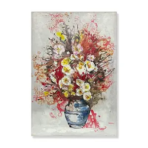 JZ Home Decor Texture Hand Paintings Canvas Abstract Flowers Wall Art Hand Painted Flower Oil Painting