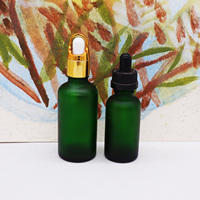 Flacon en verre vert givré, 30ml, 1oz, avec compte-gouttes, 30ml, livraison gratuite