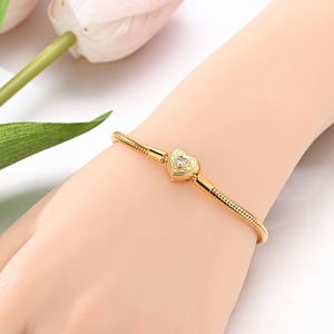 MULA Golden Series - Silver 925 14K Gold Plated <span class=keywords><strong>Love</strong></span> Heart Charm Bracelet Zircon Classic Wedding Gift para fiestas de aniversario - Product Image 3