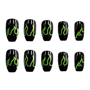 24 pièces/boîte ongles de cercueil à <span class=keywords><strong>flamme</strong></span> de longueur moyenne <span class=keywords><strong>faux</strong></span> ongles avec colle ongles à presser ongles artificiels - Product Image 3