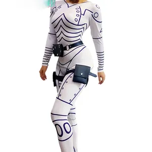 Beyaz Robot kız arkadaşı tulum kutup dans karnaval bar gece kulübü dj sahne gösterisi ticari cosplay kostüm
