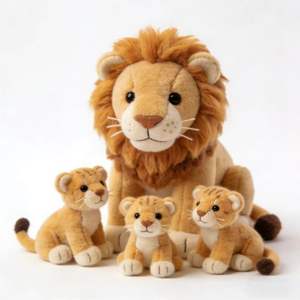 Peluche Gigante Realista de Leona con 3 Cachorros de León, Adorable Set Familiar de Animales de Peluche, Juguetes Interactivos de Animales de la Selva - Product Image 1