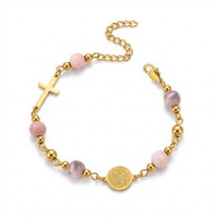 Bracelets religieux en acier inoxydable 316L plaqué or 14k 18k avec breloques, chapelet, bracelet Vierge Marie pour femmes et hommes
