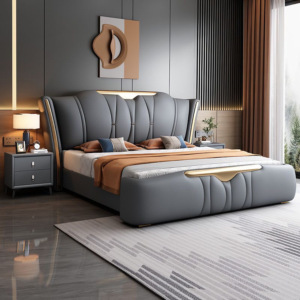 Letto Matrimoniale <span class=keywords><strong>King</strong></span>-<span class=keywords><strong>Size</strong></span> in Stile Lusso Italiano con Rivestimento in Pelle Morbida e Confortevole, Struttura in Legno di Pino con Contenitore, Livello E0 - Product Image 3